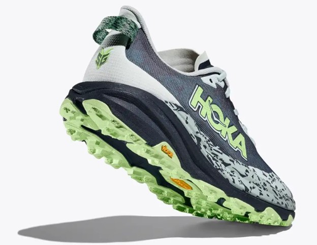 The HOKA Speedgoat 6 has one standout feature of the is the Vibram Megagrip outsole with revised Traction Lugs inspired by the shape of a goat’s hoof