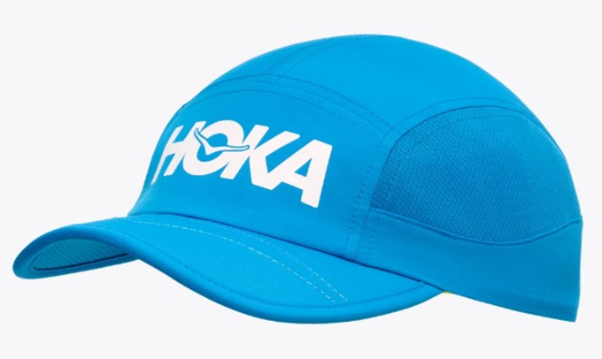 This running cap uses lightweight recycled polyester for a barely-there feel with laser-cut perforations on the side panels to let the air through